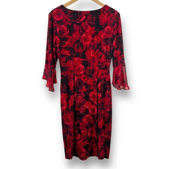 Connected Apparel Womens 10 Bell Sleeve Floral Sheath Dress Black Red Whimsigoth - Picture 2 of 8